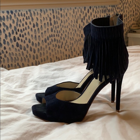 navy fringe ankle heels - Picture 5 of 7